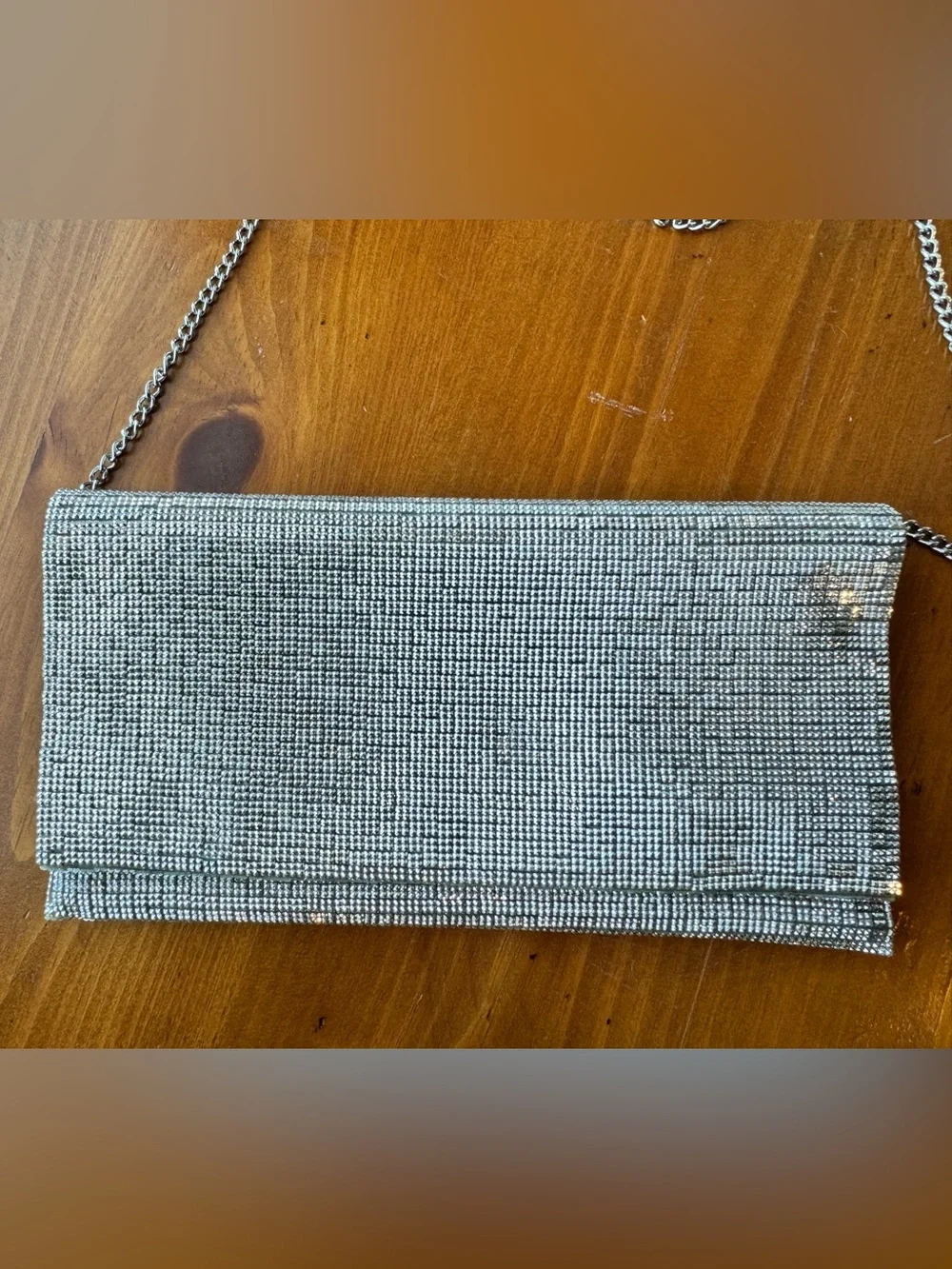 Nordstrom Silver Crystal Mesh Evening Clutch with Chain